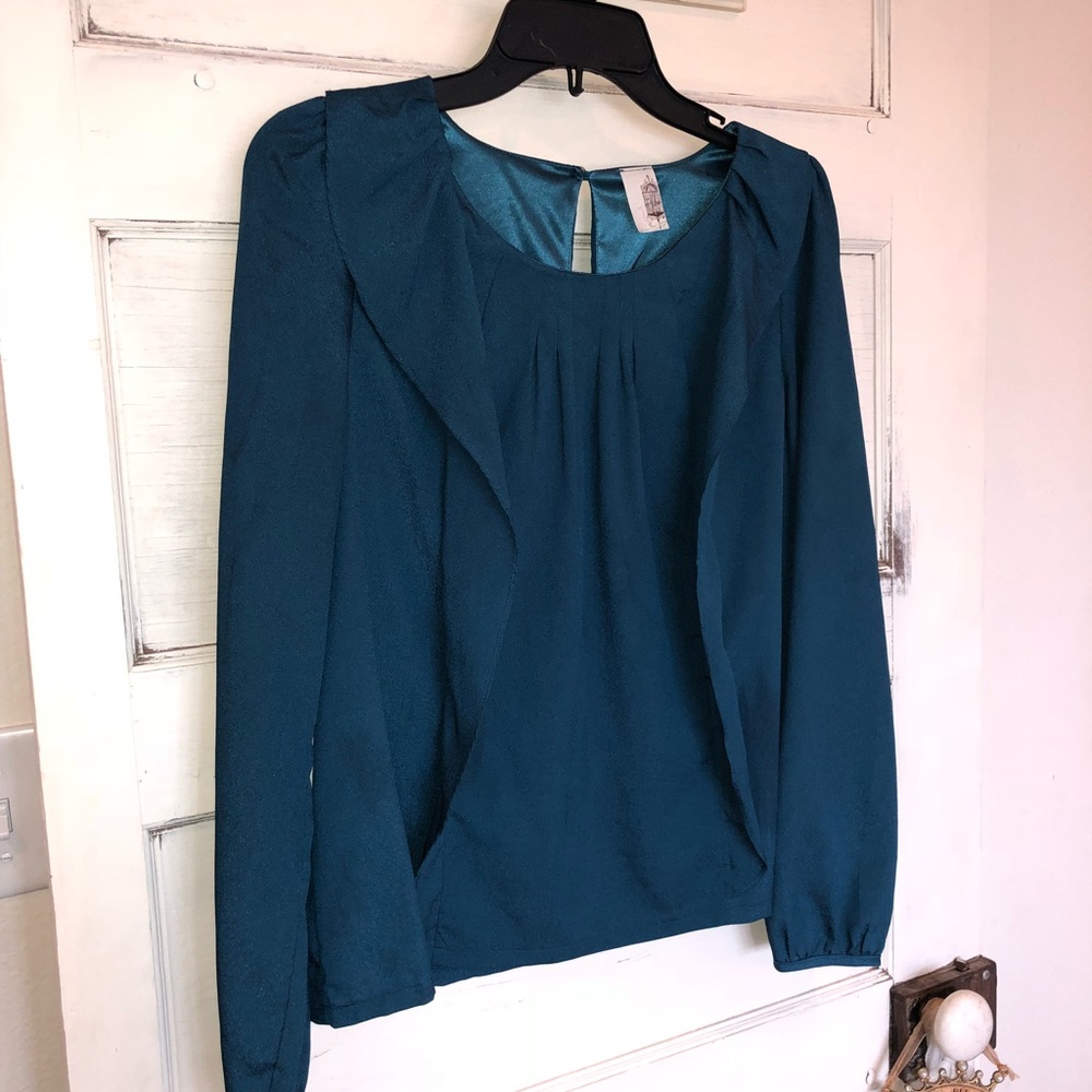 teal silk blouse